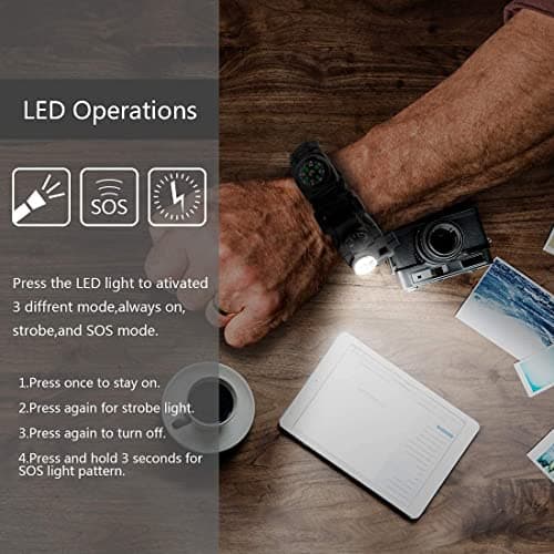 NVioAsport 20 in 1 Survival Paracord Bracelet Adjustable Gear Kit with SOS LED Light, Fire Starter, Bigger Compass, Survival Whistle, Perfect for Camping, Hiking, Fishing — view 3