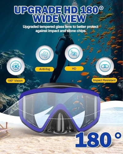 Lorrtta Snorkelling Set Adults with Dry Snorkel, 180° Wide View Anti-Fog Diving Mask, Lightweight Snorkel and Mask Set for Swimming & Travel – Black Blue — view 3