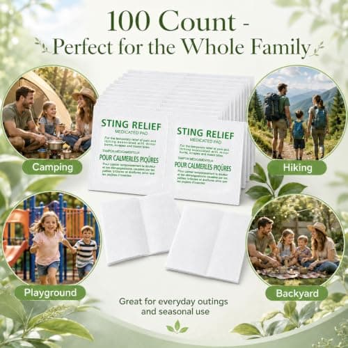 Insect Bite Relief Wipes, Mosquito Repellent & Bite Care Pads for Outdoor Activities, Bug Itch Relief Wet Insect Towelettes for Travel and Daily Use, Easy Application, Portable Sheets, 100 Count — view 5