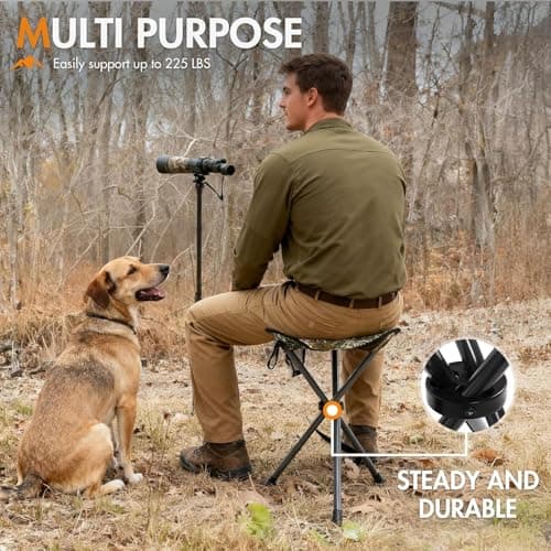 Portal Folding Stool Tripod Camo Small Camping Chair Collapsible Portable Lightweight Fold away Stool Pop up Travel Seat for Hunt Hiking Backpacking Fishing Walking Events Festival Load 102KG — view 3