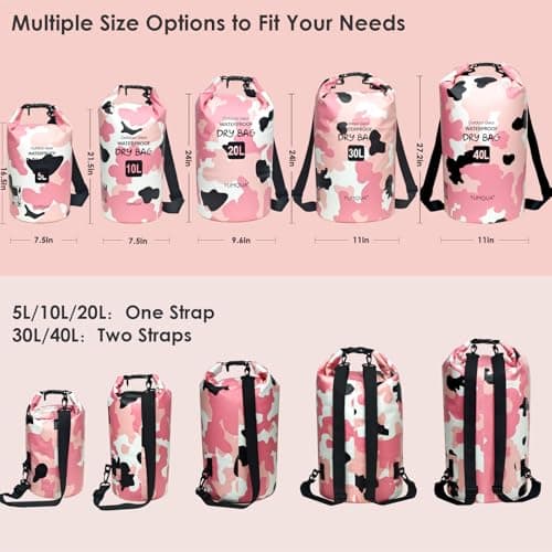 YUMQUA Waterproof Dry Bag Backpack 5L/10L/20L/30L/40L, Roll Top Floating Waterproof Storage Bags for Kayaking, Boating, Swimming, Hiking, Camping and Fishing — view 2
