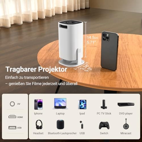 Mini Projector Supports 4K 1080P, 2026 Portable Smart Projector with WiFi 6 and BT 5, Automatic Keystone Correction, Mini Projector 180° Rotation Projector for Home Cinema / Outdoor for Mobile Phone — view 6