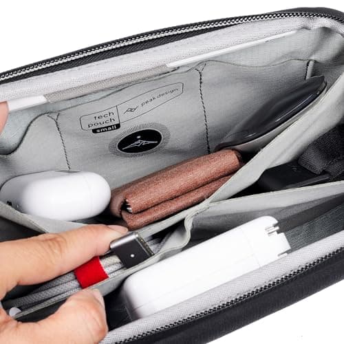 Peak Design Small Tech Pouch, Charcoal, Electronics Organizer for Travel or Everyday Carry, Origami-Style Storage, Cable Pass-Through, Weatherproof Recycled Nylon, Gear Carry Bag for Men and Women — view 3