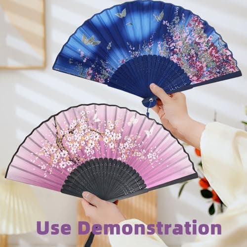 Belegao 2PCS Folding Hand Fans with Pouch and Tassel Elegant Hand Fans — view 5