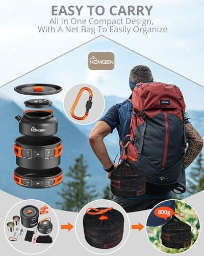 HOMGEN Camping Cooking Set Camping Pots and Pans Set Aluminium Camping Cookware Kit Protable Cooking Mess Kit Lightweight Camping Cooking Equipment for 2-3 People Perfect for Camping Picnic Hiking etc — view 5