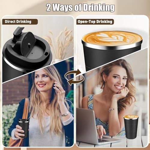qisheng Coffee Travel Mug, 380ml Insulated Coffee Cup with Leakproof Lid- Reusable Cups Stainless Steel Double Wall Vacuum Thermal Mug for Hot and Cold Water Tea - White — view 4