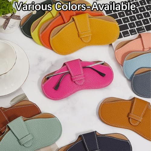 CREATCABIN Slim Glasses Case Portable Leather Sunglasses Case Soft Lightweight Eyeglass Spectacle Cases Pouch Bag Travel Protective Cover Gift for Women Men Holiday Vacation 6.9x3.4 Inch Camellia — view 3