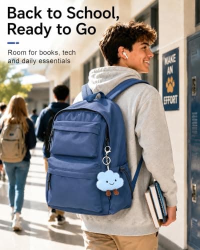 FIORETTO Backpack Womens School Bag Girls Boys, Lightweight Water-Resistant Fits 15.6" Laptop Large Capacity Rucksack with Anti-Theft Pocket, Ideal for School College Commuting Travel, Dark Blue — view 2