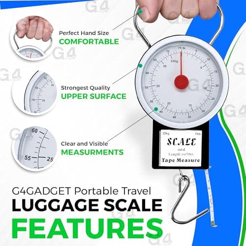 G4GADGET 2 Pack Luggage Scale – Portable Travel Suitcase Weighing Scale with 32kg Capacity & Built-in 1m Tape Measure – Handheld Mechanical Weight Scale for Baggage, Holiday & Airplane Travel Essentia — view 3