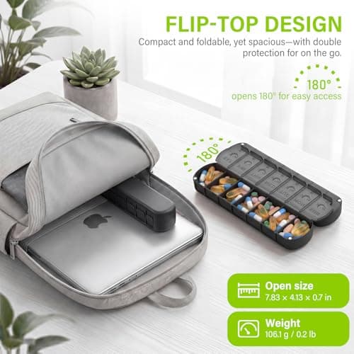mossime Foldable Weekly Pill Organiser 2 Times a Day, Premium Magnetic AM PM Pill Box 7 Day, Large Capacity Travel Tablet Dispenser with Double Protection for Medication, Vitamins and Fish Oils,Black — view 3