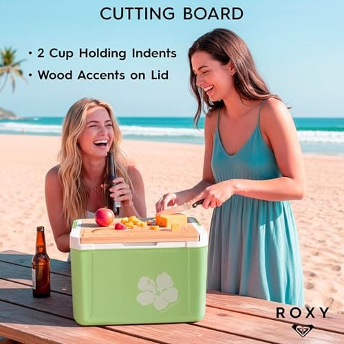 Roxy 15 Qt Portable Hard Cooler with Sliding Wooden Lid and Cutting Board, Insulated Ice Chest for Beach, Picnic, Camping and Travel, Forest Mint Green — view 6