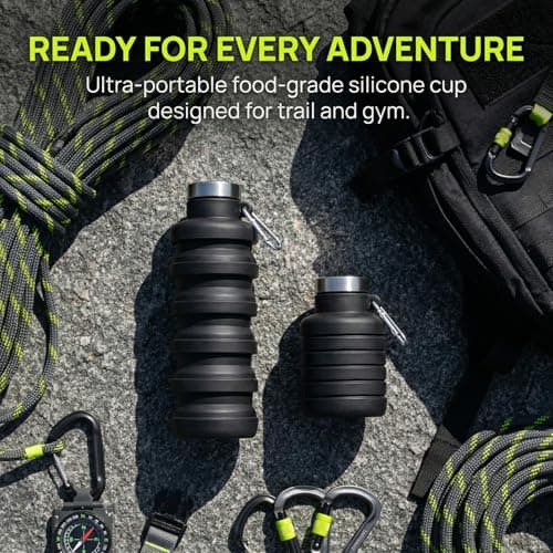 FooYee Collapsible Silicone Water Bottle 500ml, Black Foldable Portable Travel Mug, Reusable BPA Free Folding Water Cup for Outdoor Camping, Hiking, Picnic and Travel — view 6