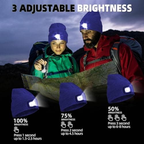 Rynli Rechargeable LED Beanie Hat – Waterproof USB Rechargeable 4-LED Headlamp, Hands-Free Winter Head Torch Cap for Hiking, Camping, Running, Dog Walking & Perfect Gifts for Men UK — view 3