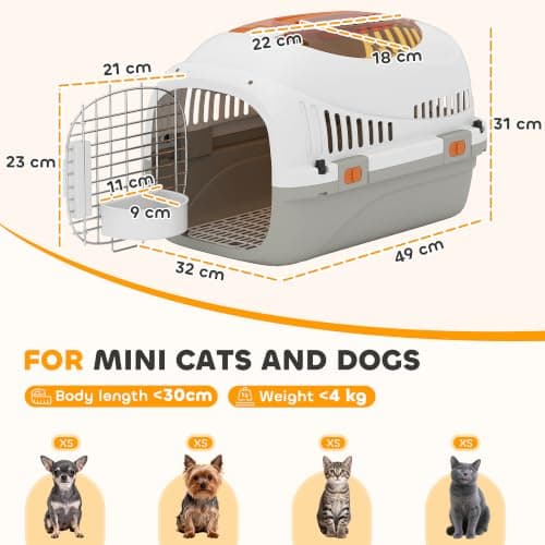 PawHut Plastic Cat Carrier Top Load for Small Dogs and Cats 49 x 32 x 31 cm — view 3