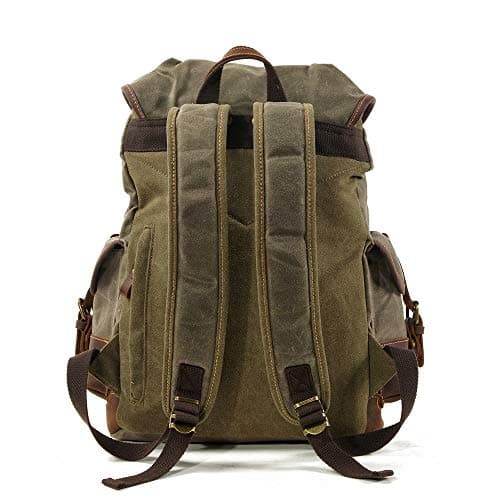 Mens Genuine Leather-Waxed Canvas Backpack Shoulder Rucksack, Vintage Mountaineering Travel Bag, Heavy Duty, Waterproof, Oversized Highly Spacious Bag for Traveling, Outdoor, Weekender — view 4