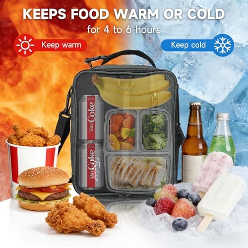 Kato Tirrinia Expandable Insulated Lunch Bag, 10L Lunch Cooler Bag with Shoulder Strap for Men and Women, Leakproof Lunch Box Bag, Suitable for Work School Travel Picnic Camping Beach, Gray — view 5