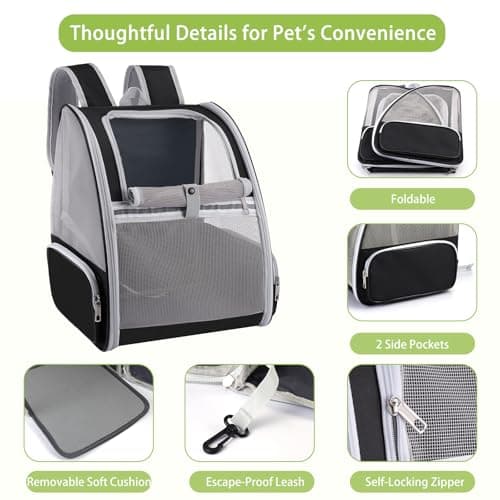 Breathable Cat Carrier Backpack for Small Dog Rabbit 7kg with Foldable Bowl — view 5