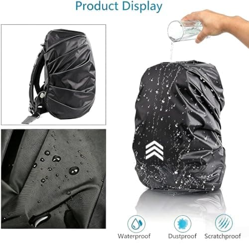 GUKOY Waterproof Rain Cover with Reflective Strap for Backpack, 2 Adjustable Anti Slip Cross Buckle Strap, Rainproof Snowproof Dustproof Anti-Frost Covers, Black S (for 18-25L backpack) — view 2