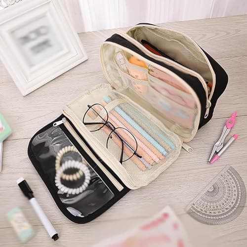 Large Pencil Case with Compartments,Cute Green Pencil Box for Girls — view 2