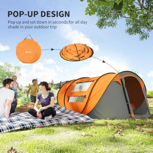 Outsunny 3 Person Pop-up Camping Tent w/Ground Sheet 4 Windows Orange — view 3