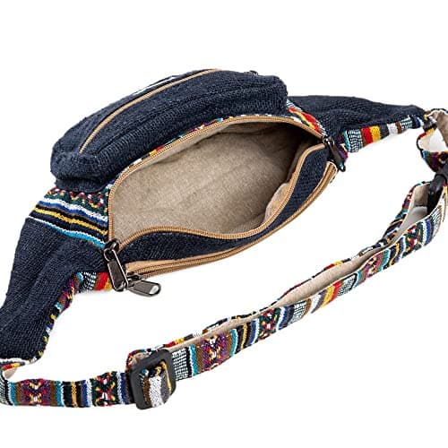 Freakmandu Unisex Hemp Bum Fanny Pack - Boho Style Waist Bag for Men and Women - Handmade Crossbody Hip Belt Bag, Azure Blue — view 6