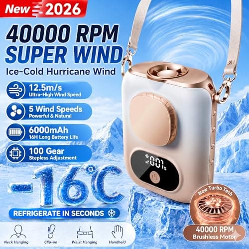 BUDZ 2026 NEW Handheld Mini Fans, Portable Neck Hanging Fan, Clip on Waist Fan, 10500RPM Brushless Motor, 40H Runtime, 5-Speed Operation, Body Cooling for Camping/Worksites/Outdoor (Orange) — view 6
