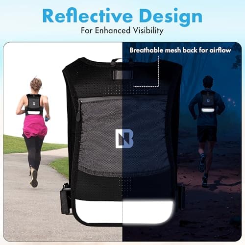 BlinkNova Running Vest with Phone Holder, Reflective Hydration Vest with Adjustable Waistband and Collapsible Water Bottle, Adjustable Unisex Hiking Accessories (Front Zipper - XS/S) — view 6
