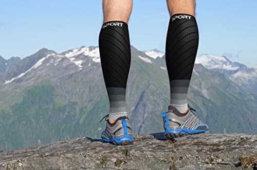 Physix Compression Calf Sleeve, Replaces Women's Compression Stockings and Men's Compression Socks for Crossfit, Triathlon, Plane Travel (1 Pair Black/Grey S/M - M/L), Black/Grey (1 Pair), S/M - M/L | — view 4