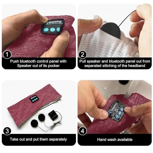Sleep Mask Headphones Bluetooth Headband for Men & Women - Eye Mask for Travel, Nap, Meditation, Relaxation (Red) — view 6