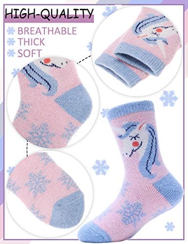 Merino Wool Socks for Kids Boys Toddlers Girls Thick Thermal Warm Winter Stocking Fillers Kids Walking Socks for Girls Boys Heavy Cosy Crew Hiking Boot Gift Unicorn Socks 6 Pack(Unicorn,4-7 Y) — view 3