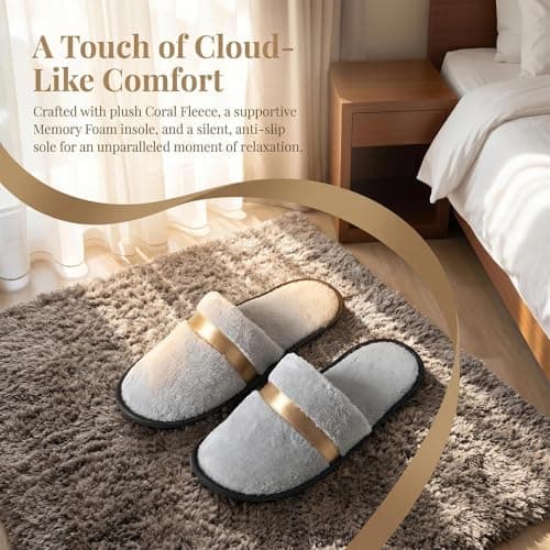 Plumaire 4 Pairs Towelling Hotel Slippers, Hotel Spa Slippers Closed Toe, Non-Disposable Deluxe Closed Toe Slipper For We Have Guests，Parties, Swimming Pools, And Travel Use Grey And Off-white — view 6