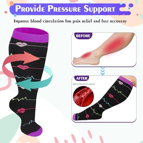 Zuimei 3 Pair 15-20 mmHg Plus Size Compression Socks for Women Men, 3Color — view 4
