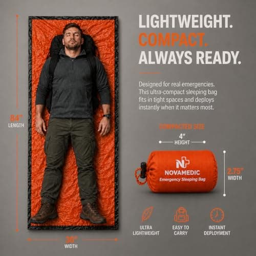 NovaMedic Emergency Survival Sleeping Bag 5 Pack, 84"x36", Waterproof Thermal Bivy Sack for Camping, Hiking, Outdoor, Activities & Travel, Durable, Lightweight & Compact Blanket — view 5