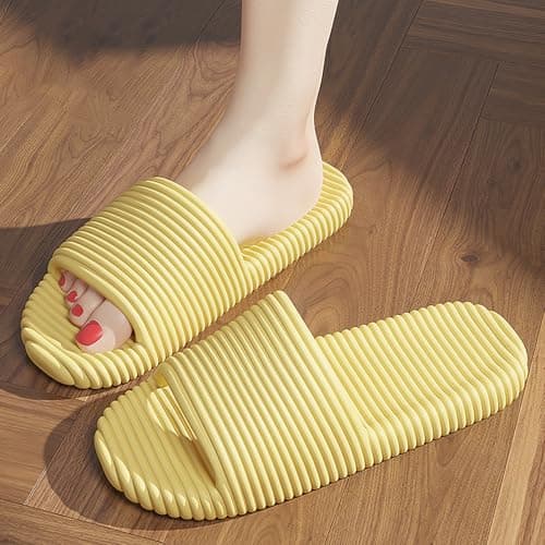 Lightweight Quick-Dry Shower Slippers for Women and Men, Slip-On Indoor Outdoor Slides with Soft EVA Sole, Open Toe Pool Sandals for Home Beach Gym Travel (Yellow, 3.5) — view 3