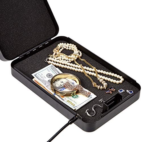 Amazon Basics Portable Security Lock Box Safe with Combination Lock for Documents and Jewelry, XXL, Black — view 2