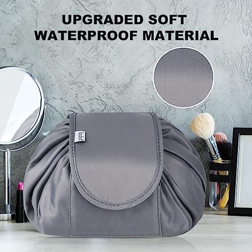 Vavabox Lazy Drawstring Makeup Bag, Flat Lay Cosmetic Bags (Grey) — view 2