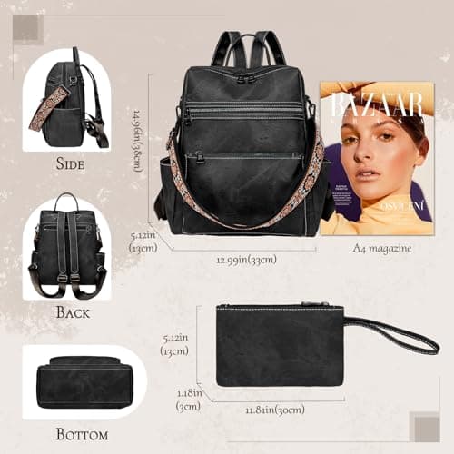 Puwuzixi Women Backpack Anti-Theft Lightweight Waterproof PU Fashion Travel Multipurpose Convertible Purse Shoulder Bag Handbag Backpack — view 2