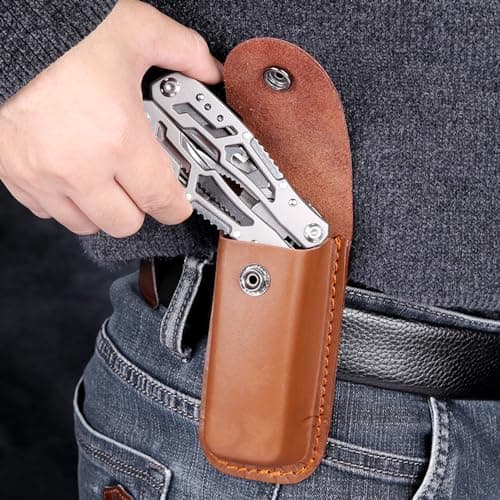 2 Pack Pocket Knife Sheath, Multitool Sheath, Leather Knife Sheath Holster with Belt Loop, Snap Fastener Hunt Holder Pocket for Travel Multi Tool Case Belt Hiking Pouch Holster — view 3