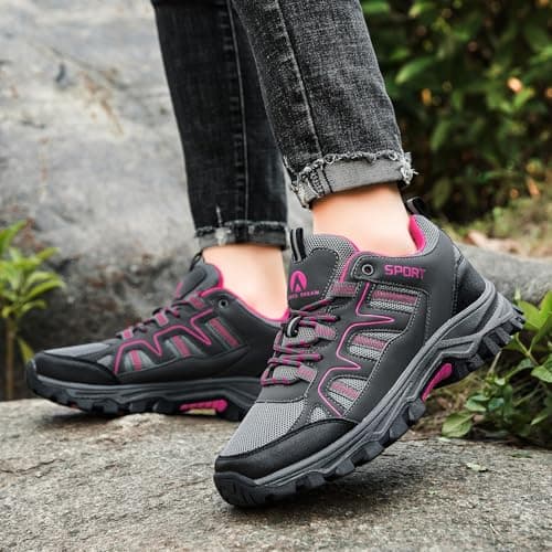 ASOCO DREAM Hiking Shoes Mens Womens Walking Boots Lightweight Breathable Trekking Climbing Trainers Outdoor Backpacking Camping Sneaker,Grey Rose,7.5 UK — view 2
