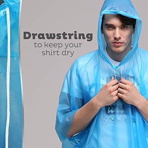 Emergency Rain Poncho Adult with Drawstring Hood - 6 Pack of Color Assorted Waterproof Thinker Ponchos - Lightweight yet Strong, Reusable or Disposable - for Concerts, Amusement Parks, Camping. — view 3