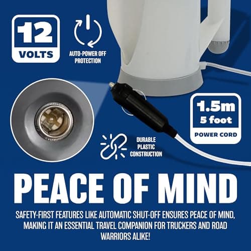 12v Car Travel Kettle - For Van Motorhome Boats Jug Caravan | Hot Water, Coffee, Tea Travel Camping Hiking Caravan Boiling Volt Water Socket - Includes Cigarette Socket Lighter Charger — view 4