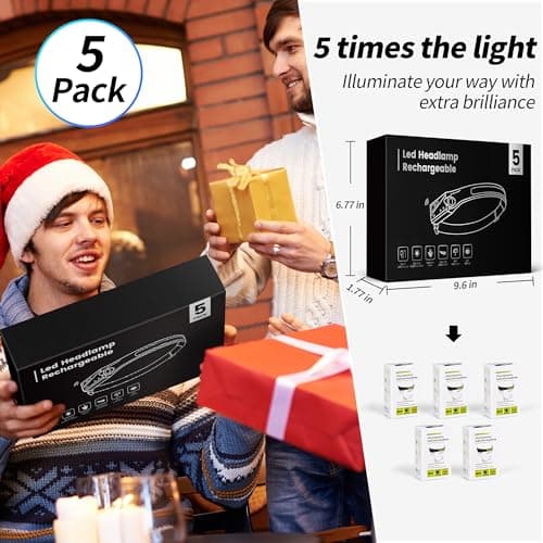 5 Packs LED Headlamp Rechargeable HeadLamps for Adults, 5 Modes Head Light Sensor Mode 230° Wide Beam IPX4 Headlight Waterproof Camping Accessories Gifts for Hiking Running Repairing Fishing Cycling — view 6