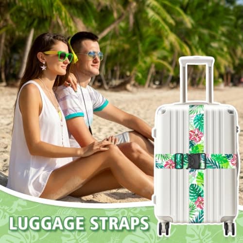 MOTONG 2 PCS Luggage Straps Hawaiian Floral Adjustable Suitcase Straps Personalised Rainforest Luggage Straps Suitcases Heavy Duty Suitcase Belts Thickened Luggage Belt with Quick Release Buckle — view 2