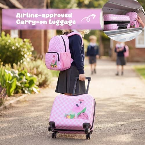 HOMFME 2PCS Kids Luggage Set, 46cm Children Ride on Suitcase (Pink, Bird) — view 6