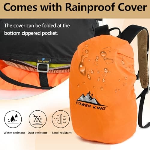 Lightweight Hiking Backpack, 30L Women/Men Waterproof Travel Rucksack Bag with Rain Cover, Outdoor Small Foldable Daypack for Student, Fit for 15.6 inch Laptop (Black, 30L) — view 6