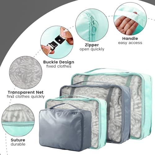 14 Piece Packing Cubes, Dual Colour Packing Cubes for Suitcases, Packing Cube for Holiday & Business Travel (14, Graphite & Bondi Blue) — view 4