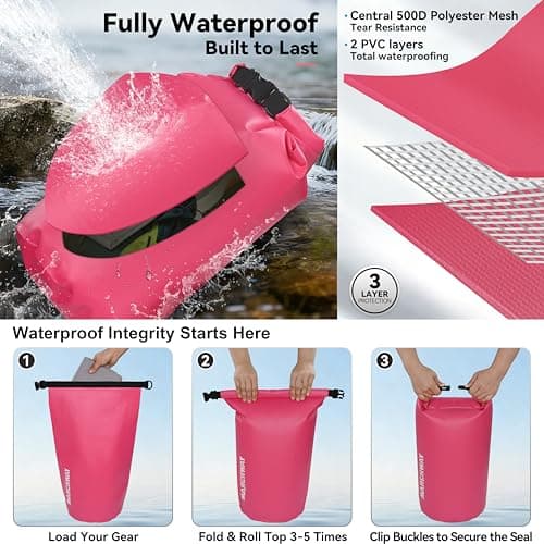 MARCHWAY Floating Waterproof Dry Bag Backpack 5L/10L/20L/30L/40L, Roll Top Sack Keeps Gear Dry for Kayaking, Rafting, Boating, Swimming, Camping, Hiking, Beach, Fishing (Pink, 20L) — view 3