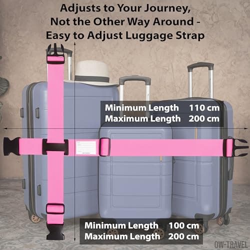 OW-Travel Personalised Cross Luggage Straps for Suitcases, Pink, 1 Pack — view 4
