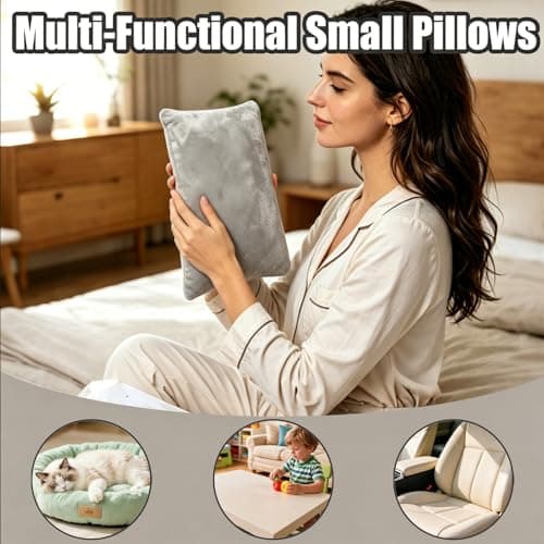KFSCIP 2 Pcs Small Pillows, Two Pack Mini Cushions with Covers Included, Compact Travel Pillow for Office and Home Support, Knee Pillow for Joint Comfort, 28 x 18 cm Size, Grey Velour Fabric — view 5