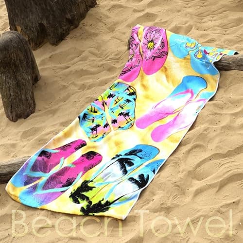GEEZY Microfibre Beach Towel, Flip Flop Design - Quick Drying, Lightweight, Sand-Free, Large & Durable, Summer Design - Beach Essentials for Travel, Holiday, Swimming, Sauna, Adults & Kids, 70x140cm — view 3